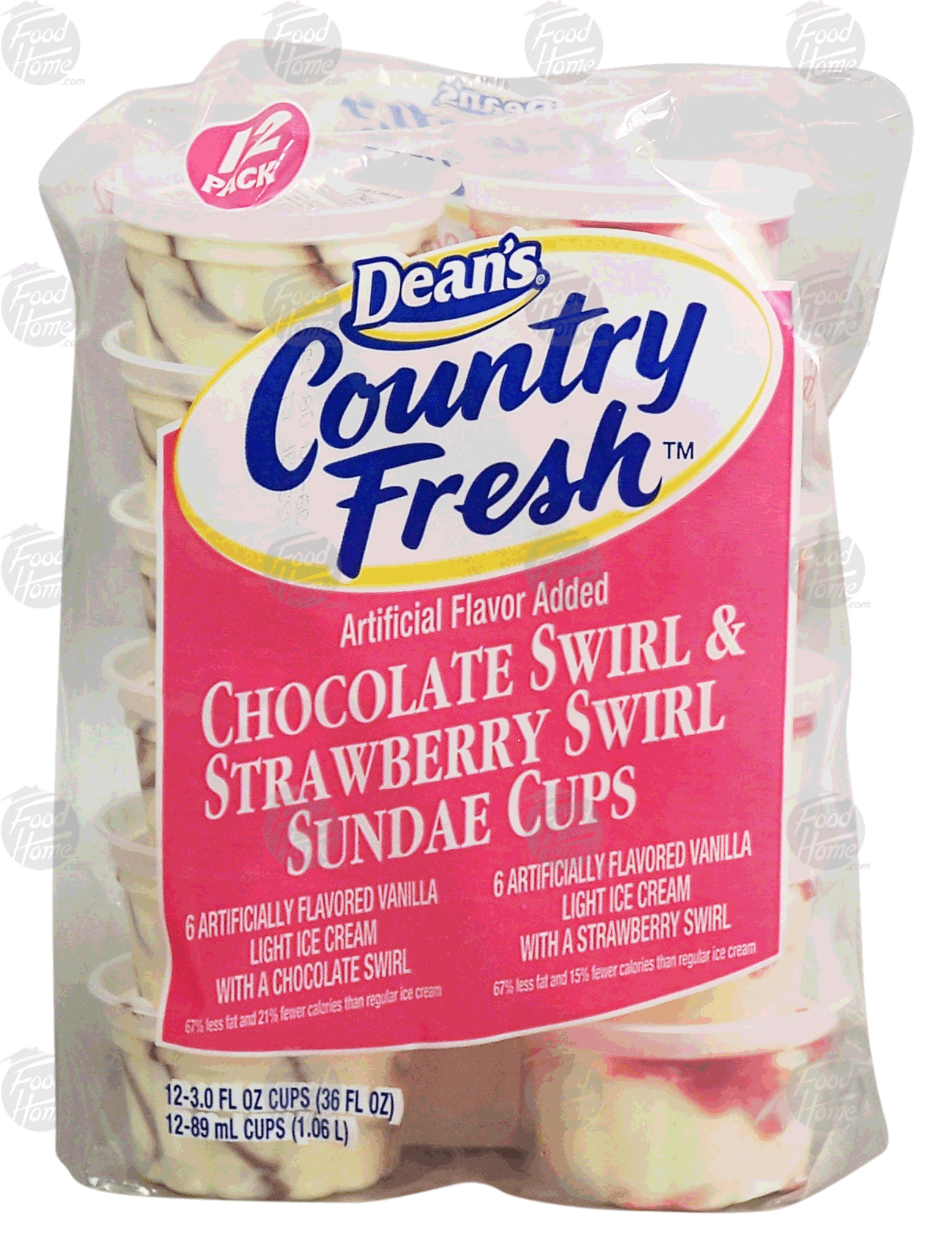 Dean's Country Fresh light ice cream, chocolate swirl & strawberry swirl sundae cups, 12 cups Full-Size Picture